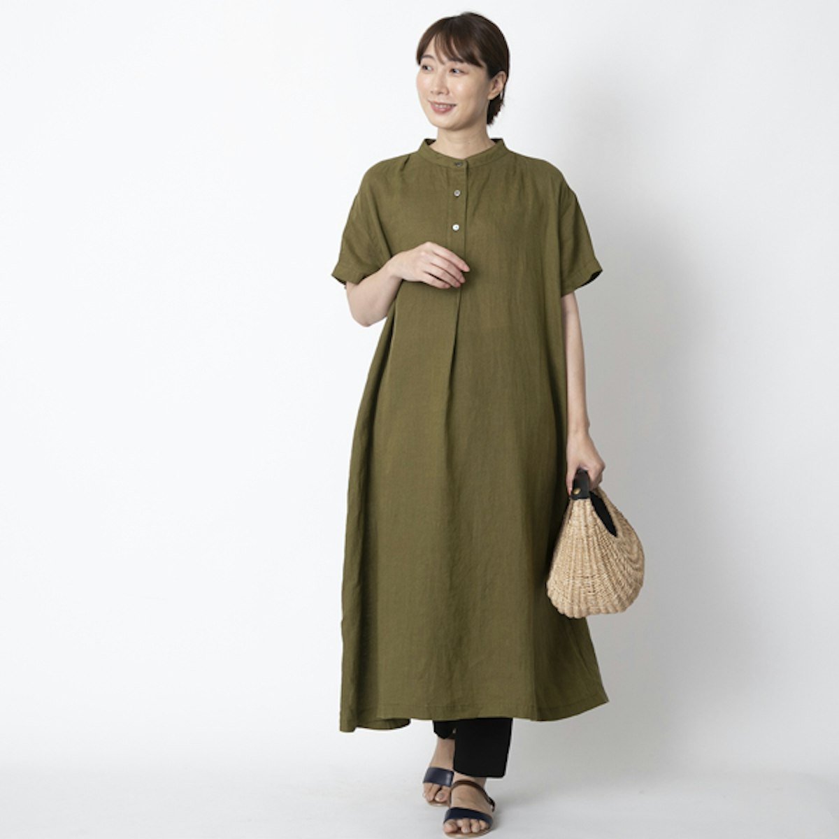 n.o.f.l/リトアニアリネンタック半袖ワンピース