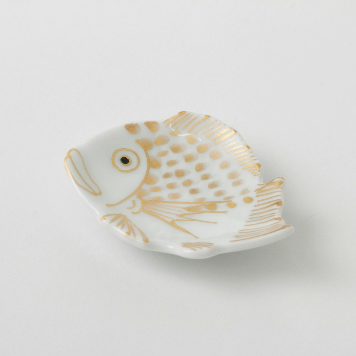 福珠窯 鯛型豆皿 白磁金彩