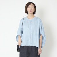 ubasoku/バンドカラー縦ピンタックブラウス