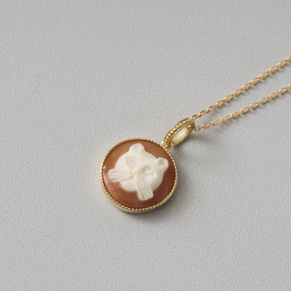 La mascotte cameo collection/コーネリアン猫顔 カメオペンダントトップ